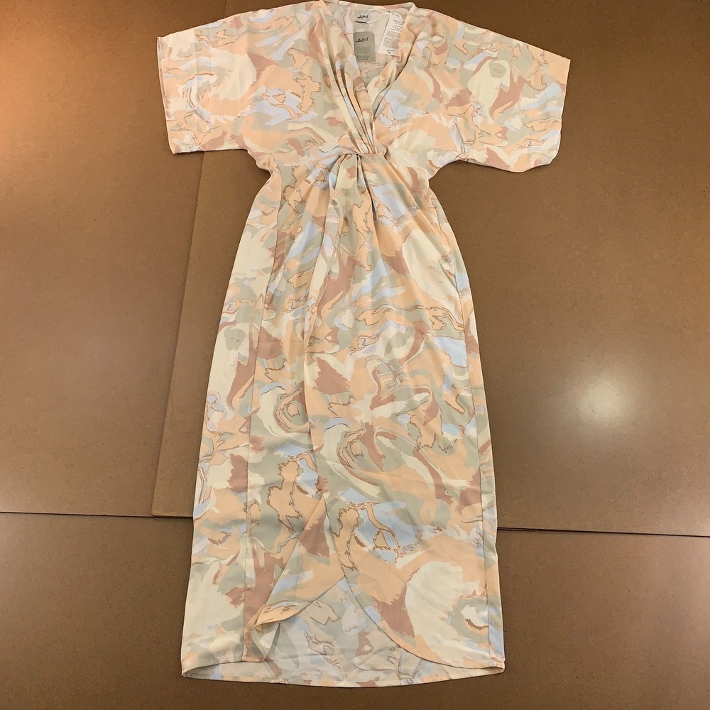 Lezat Womens Size Large Peach Swirl Print Kimino Joey Maxi Dress NWT *Flaw